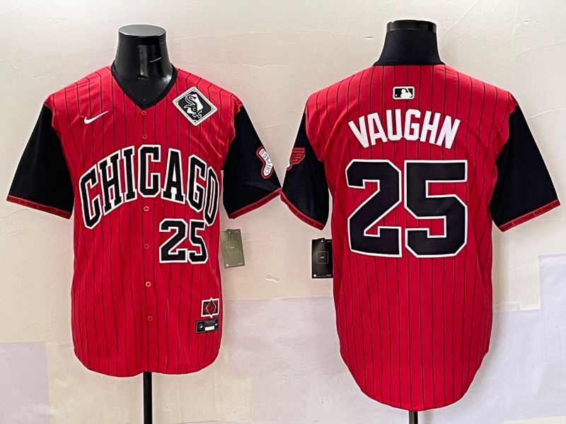 Men Chicago White Sox 25 Vaughn Red Stripe Joint Name Nike 2025 MLB Jersey style 6